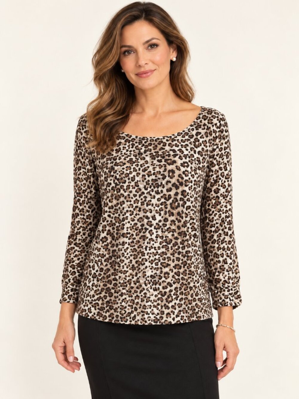 Impressions Animal Print Tunic Top Plus 1X Brown Black Boat Neck Mobwife NWTs